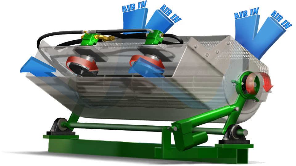 Cutaway of a SWAT tangential fan showing the drum and airflow arrows
